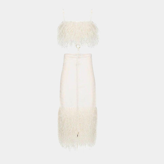 JACQUEMUS - DRESS MIDI FRINGED RAFFIA SIZE 38 FR