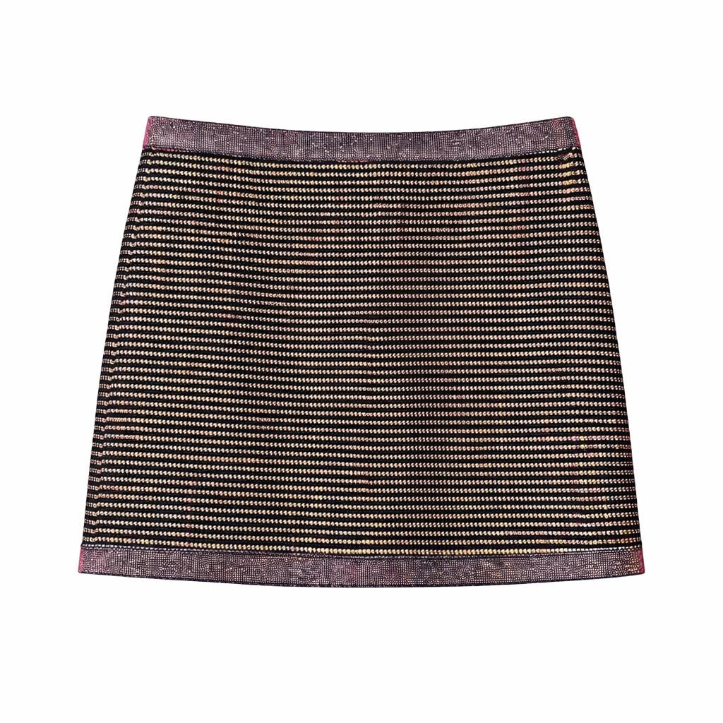 CHANEL – JACKET AND SKIRT SET WITH METALLIC GOLD STRIPES SIZE 34 FR