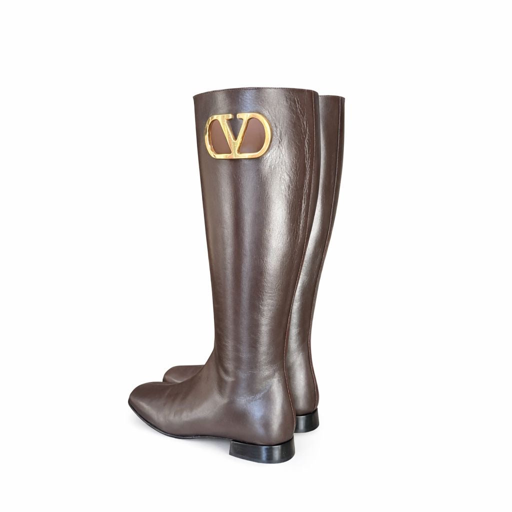 VALENTINO - *BRAND NEW* BOOTS VLOGO BROWN LEATHER SIZE 35,5 EU