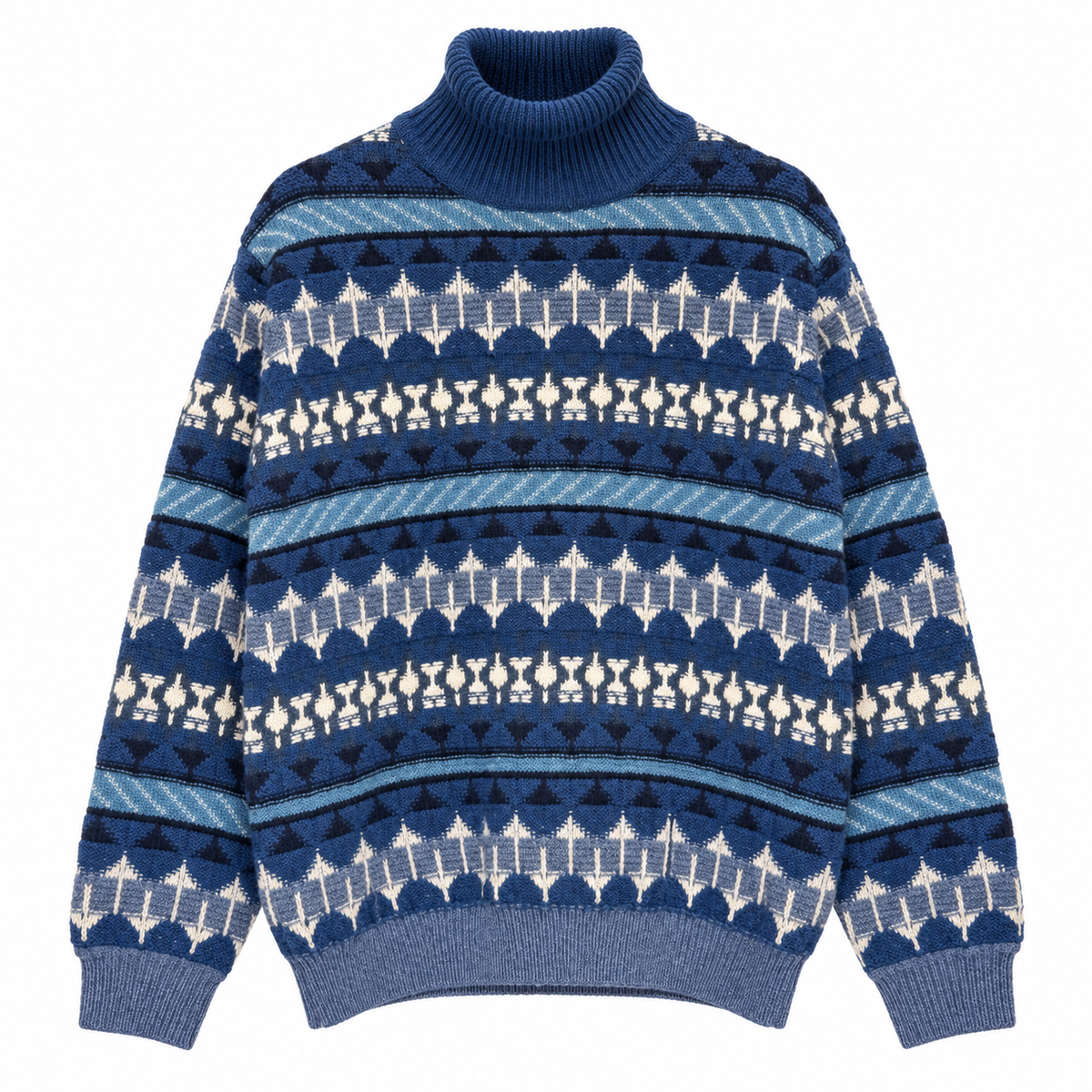 LORO PIANA - SWEATER TURTLENECK CASHMERE FANCY AEGEAN & WHITE SIZE M