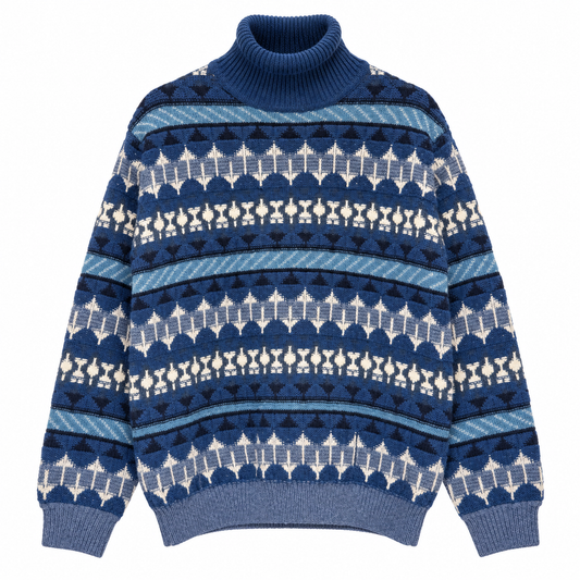 LORO PIANA - SWEATER TURTLENECK CASHMERE FANCY AEGEAN & WHITE SIZE M