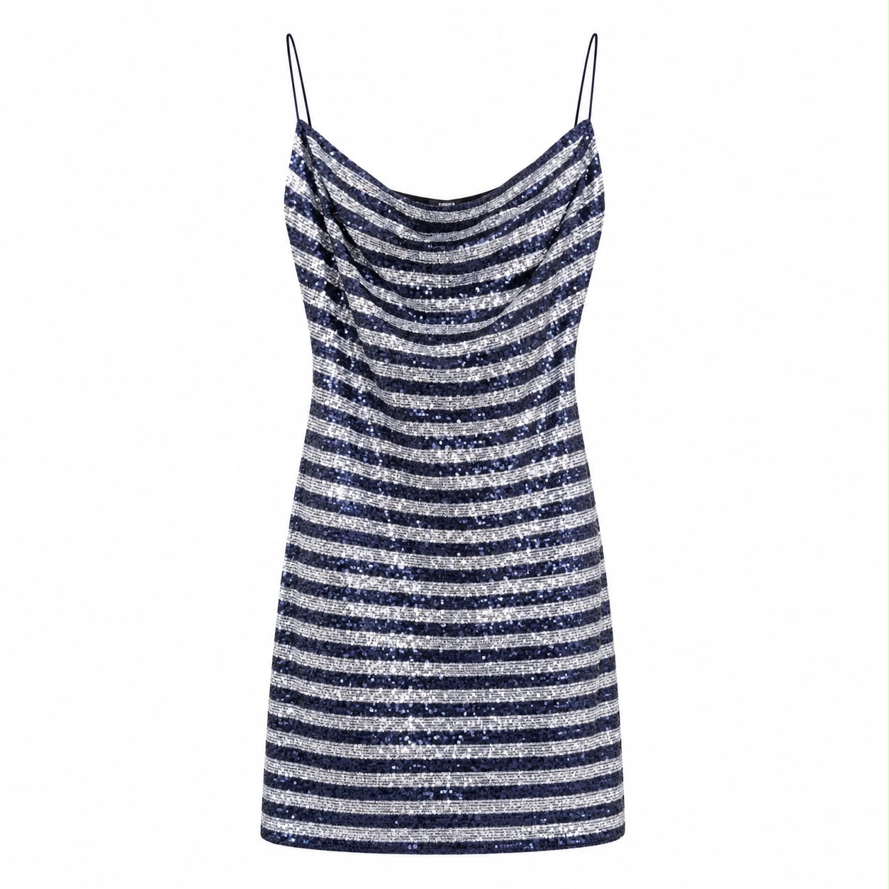 BALMAIN - DRESS MINI SEQUIN STRIPED SILVER & NAVY SIZE 44 FR