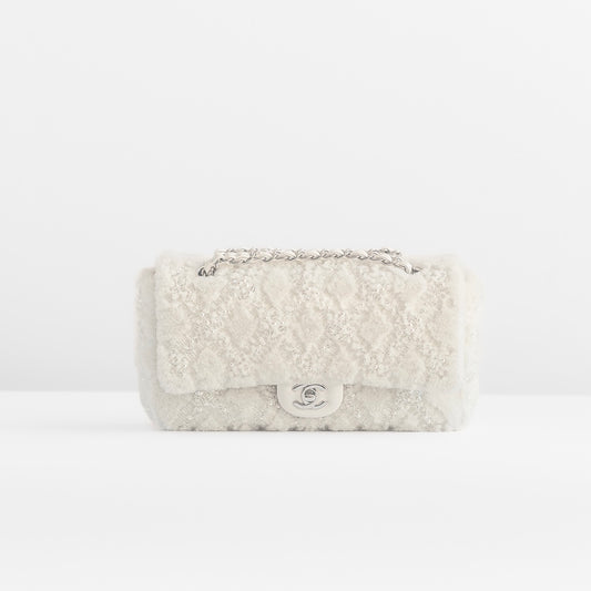CHANEL - *RARE* PEARL & BEAD EMBROIDERED SHEARLING MEDIUM FLAP BAG