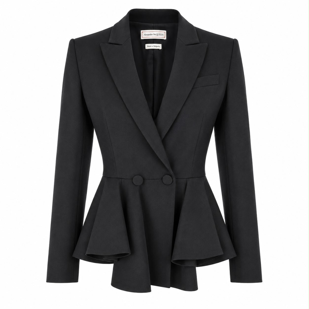 ALEXANDER MCQUEEN - SUIT BLACK WOOL JACKET WITH RUFFLE AND TROUSERS SIZE 36 FR