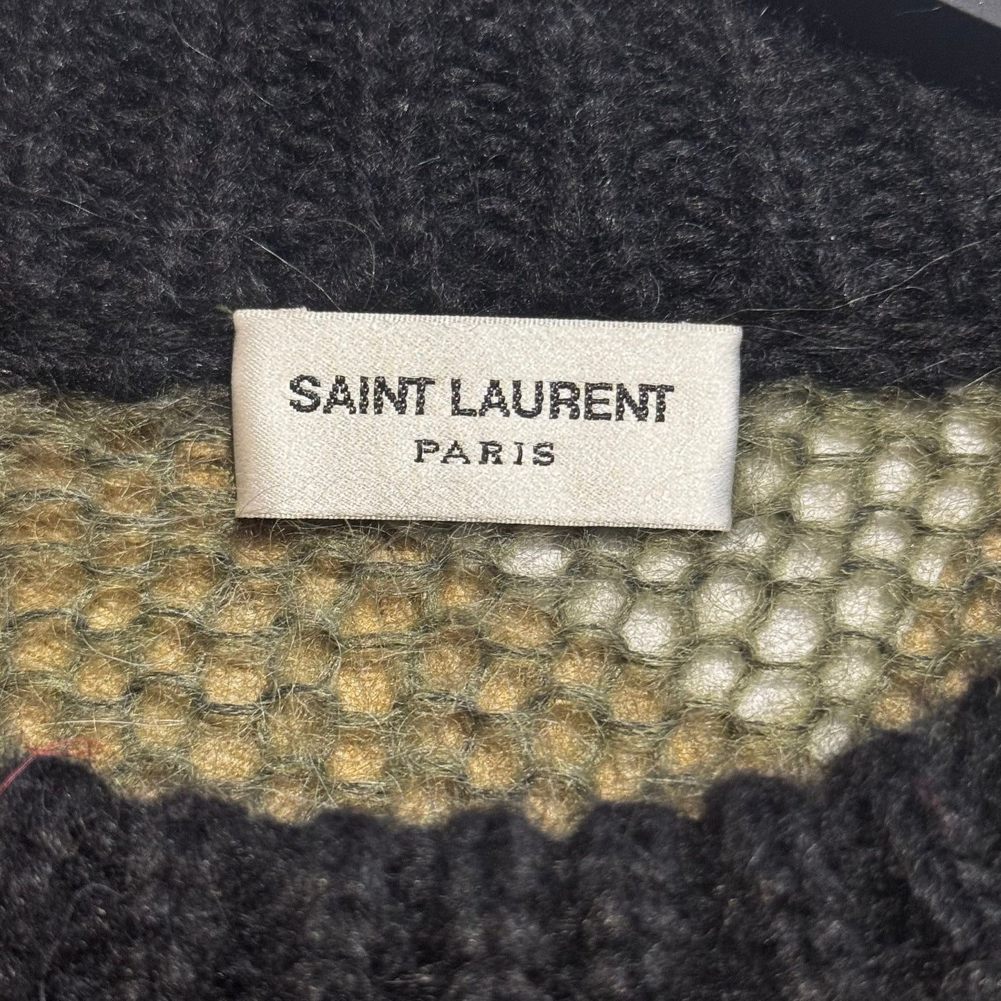 SAINT LAURENT - SWEATER ABSTRACT MULTICOLOR CAMOUFLAGE KNITTED MOHAIR SIZE S
