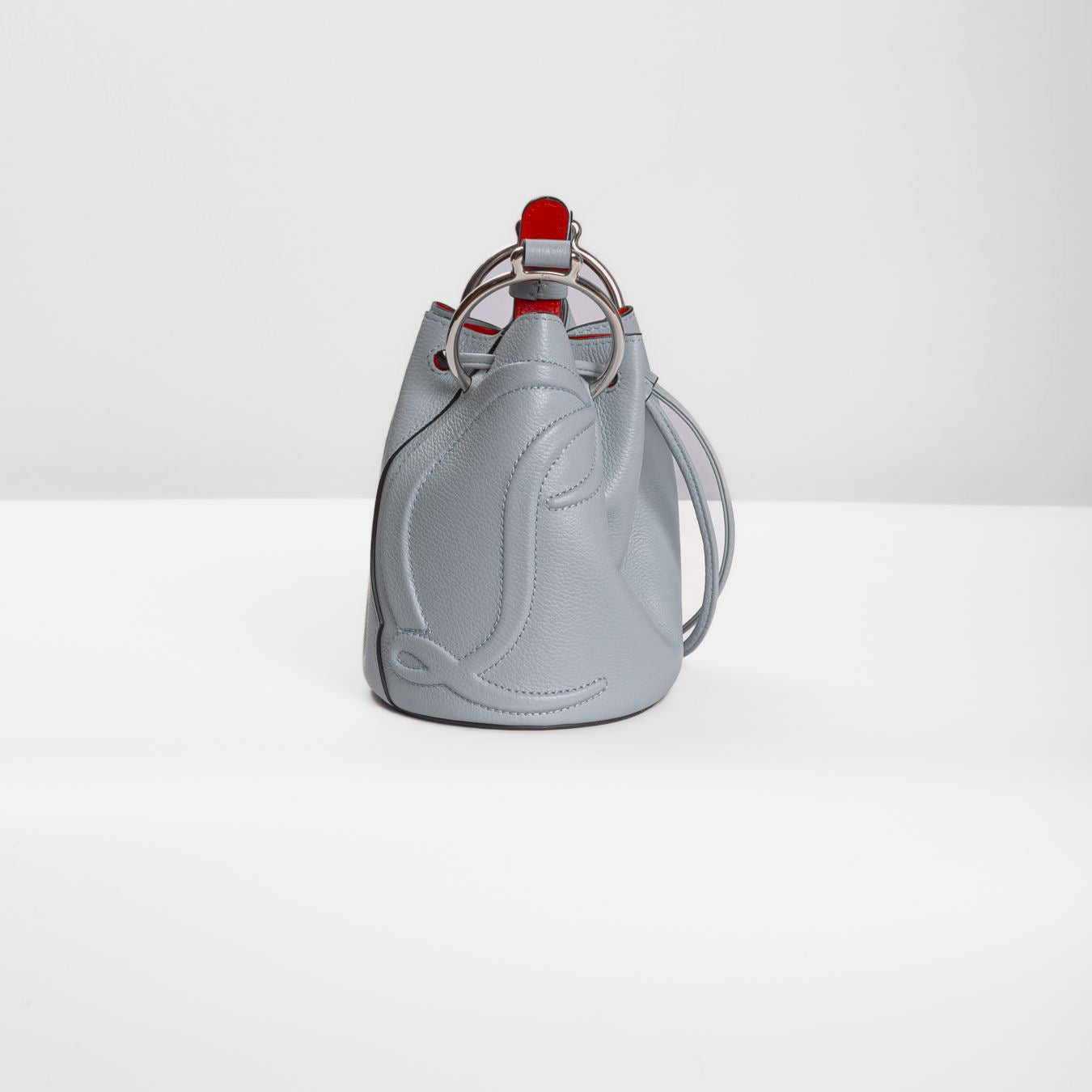 LOUBOUTIN - BAG BUCKET BY MY SIDE GREY LEATHER WITH STRAP