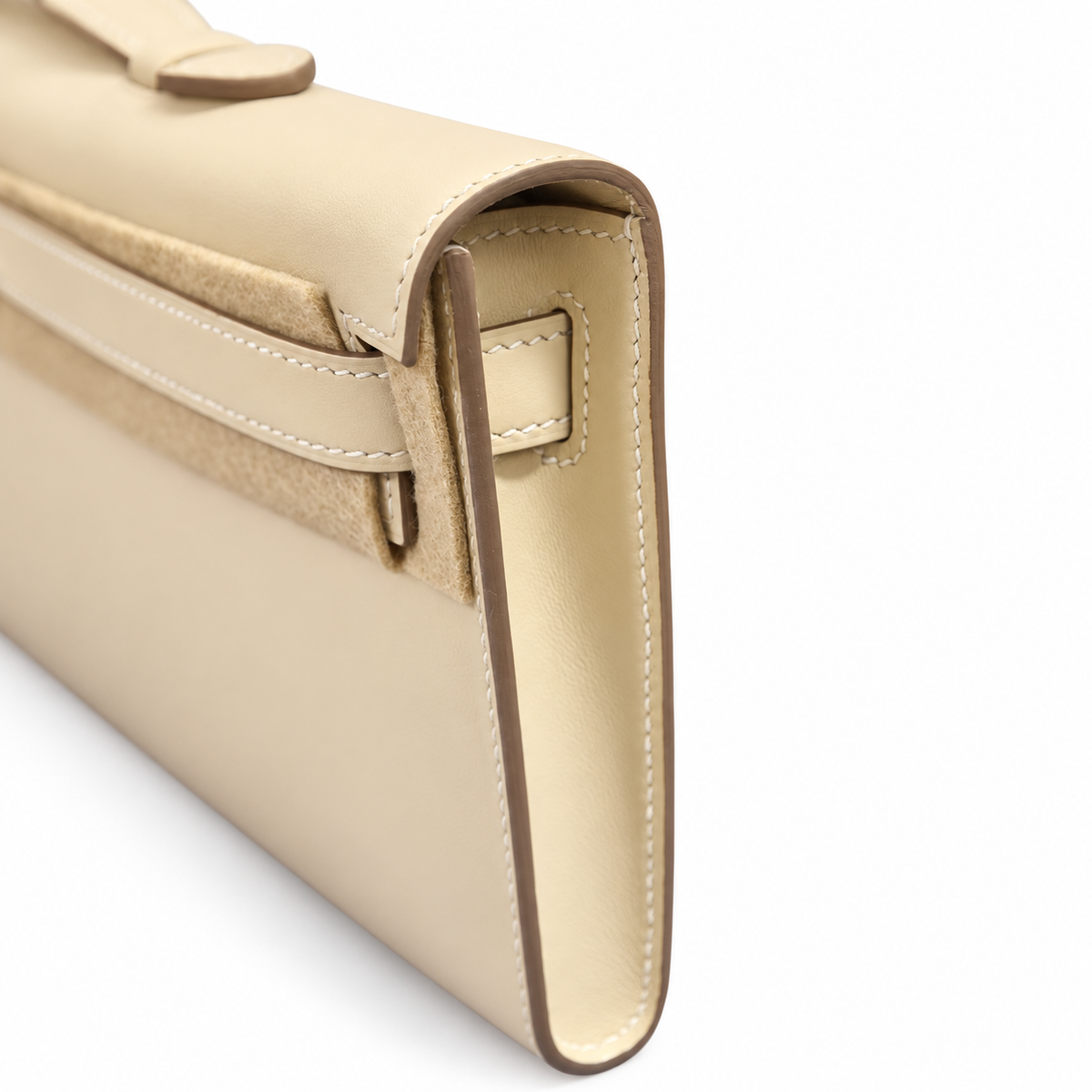 HERMÈS - *NEW FULL SET* KELLY CUT CLUTCH BAG CRAIE SWIFT LEATHER GOLD HARDWARE