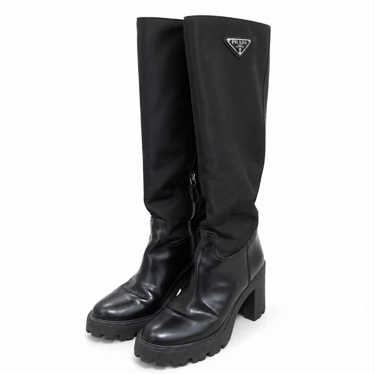PRADA - BOOTS HIGH RE-NYLON KNEE-HIGH WITH TRIANGLE LOGO MONOLITH SOLE SIZE 37,5 EU