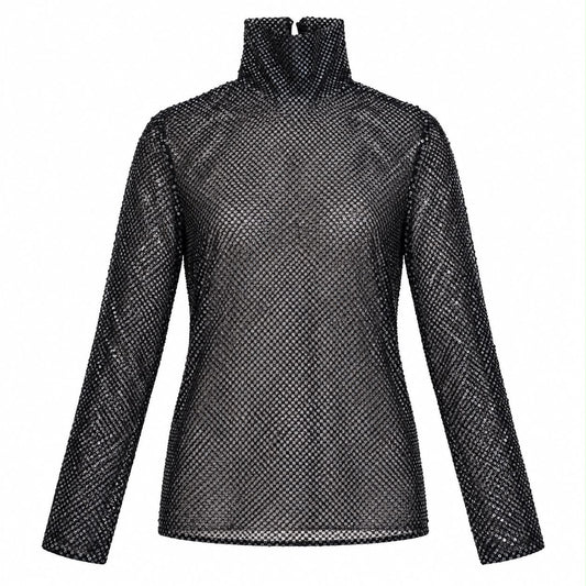 VALENTINO - TOP BLACK SHEER MESH TURTLENECK WITH SEQUIN EMBELLISHMENT SIZE S