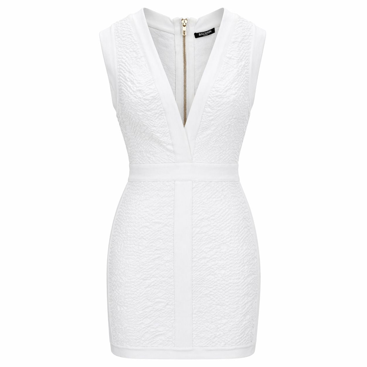 BALMAIN - DRESS MINI WHITE KNITTED JACQUARD SIZE 36 FR