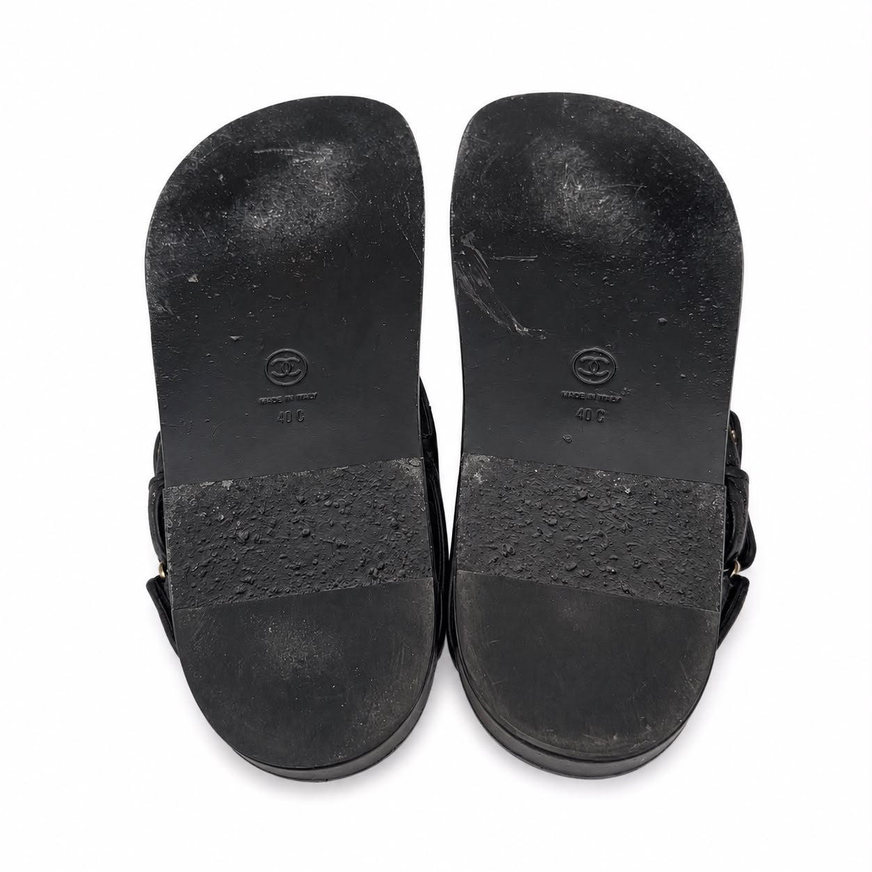 CHANEL - SANDALS DAD BLACK LEATHER GOLD HARDWARE SIZE 40 C