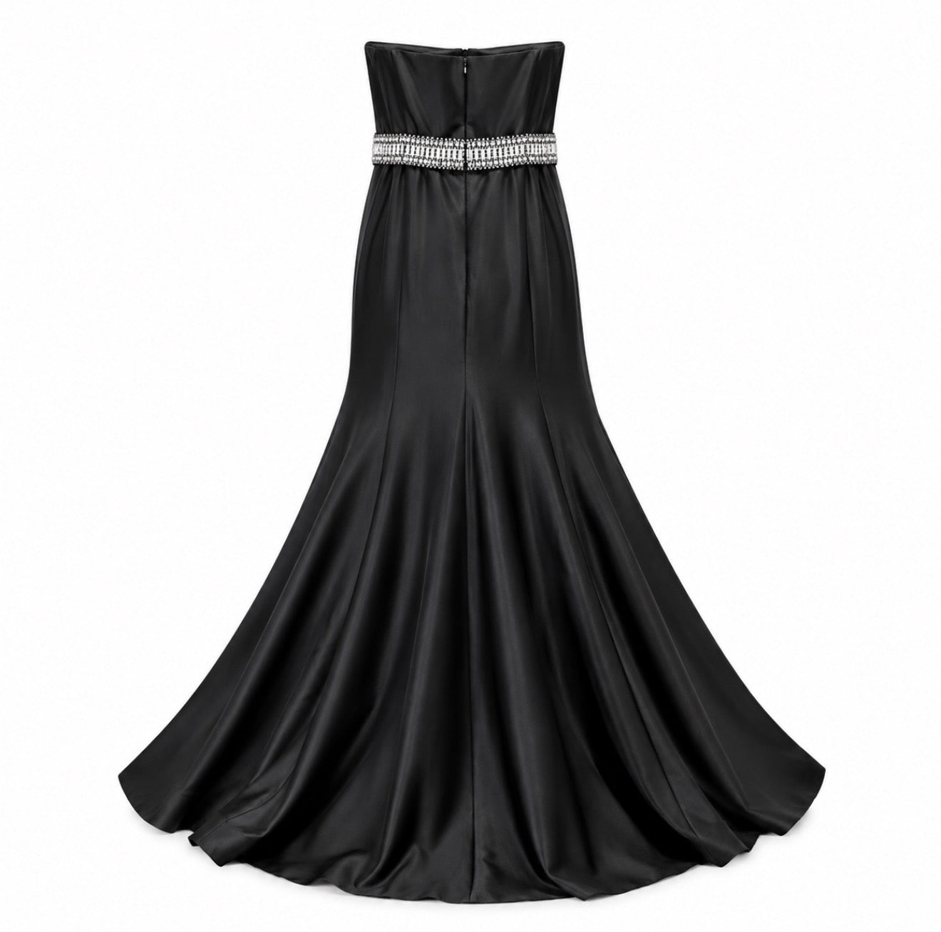 MIKAEL AGHAL - DRESS MAXI BLACK SATIN STRAPLESS CRYSTALS EMBELLISHED BLACK SIZE 14
