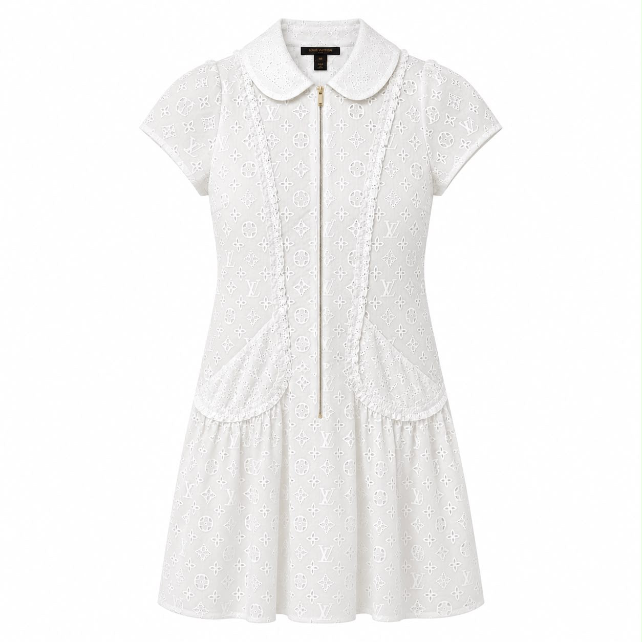 LOUIS VUITTON - DRESS MINI SHORT-SLEEVE LV LOGO WHITE SIZE 38 FR