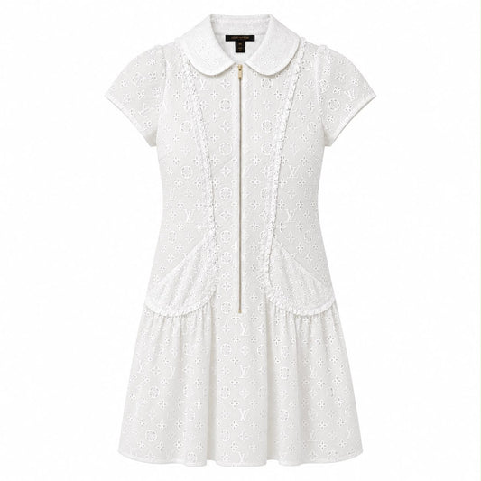 LOUIS VUITTON - DRESS MINI SHORT-SLEEVE LV LOGO WHITE SIZE 38 FR