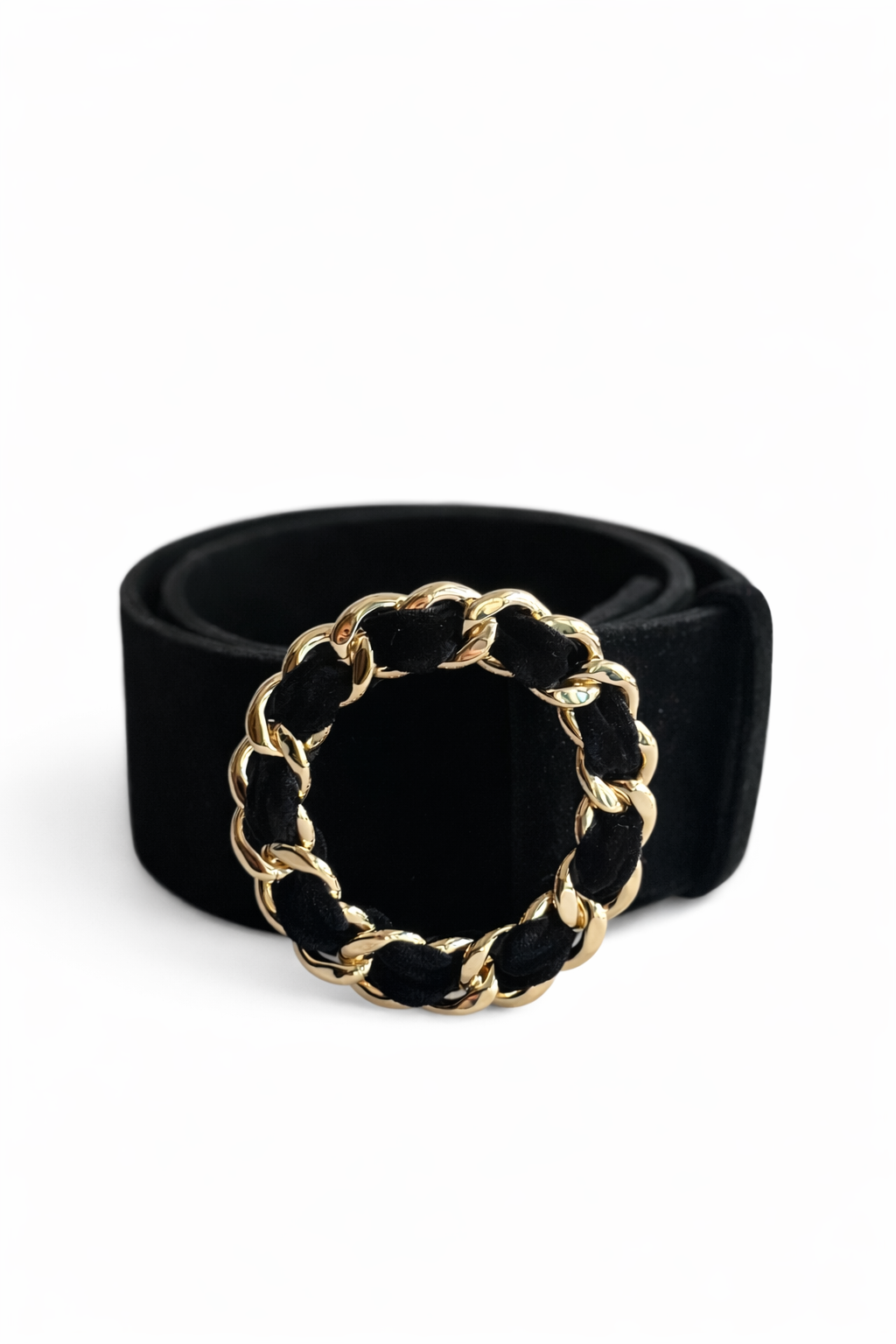 CHANEL - BELT BLACK VELVET WITH GOLD CHAIN BUCLE SIZE 75/32