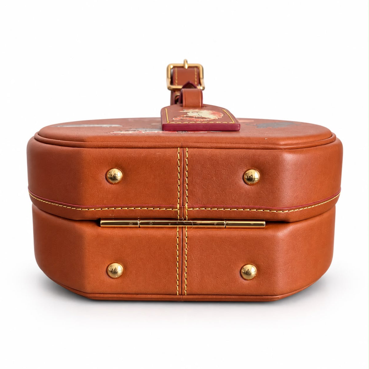 LOUIS VUITTON - BAG CATOGRAM ROUND HATBOX IN COGNAC BROWN LEATHER WITH CAT & DOG PRINT