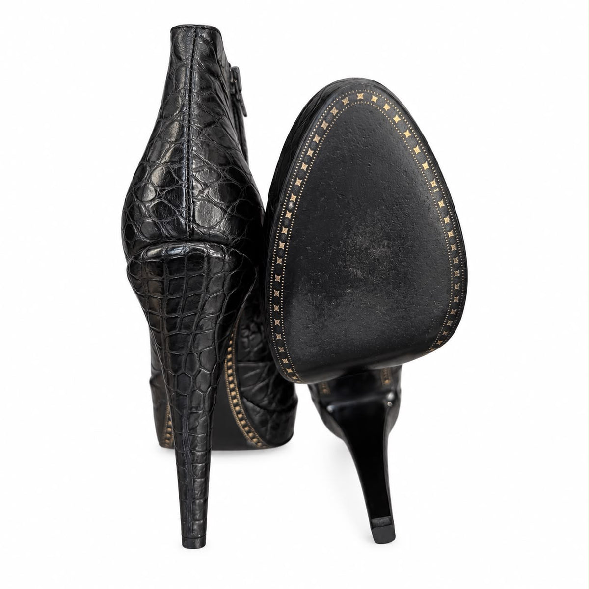 CHANEL - ANKLE BOOTIES BLACK MATTE CROCODILE SIZE 38 EU