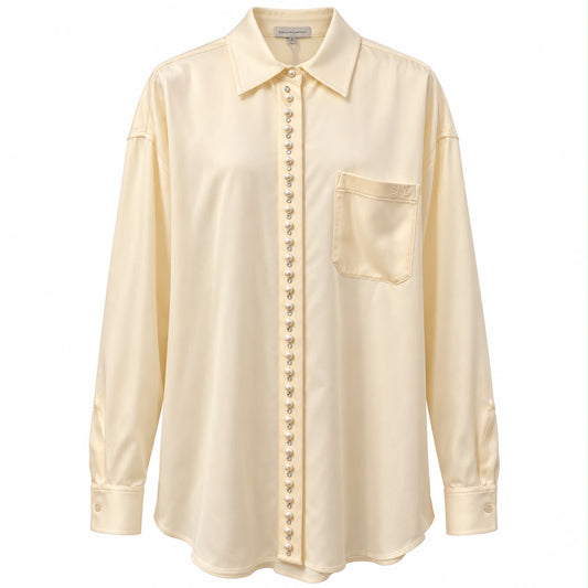 STELLA MCCARTNEY - *NEW WITH TAG* SHIRT SATIN BUTTERMILK OVERSIZED PEARL-BUTTON SIZE 40 IT