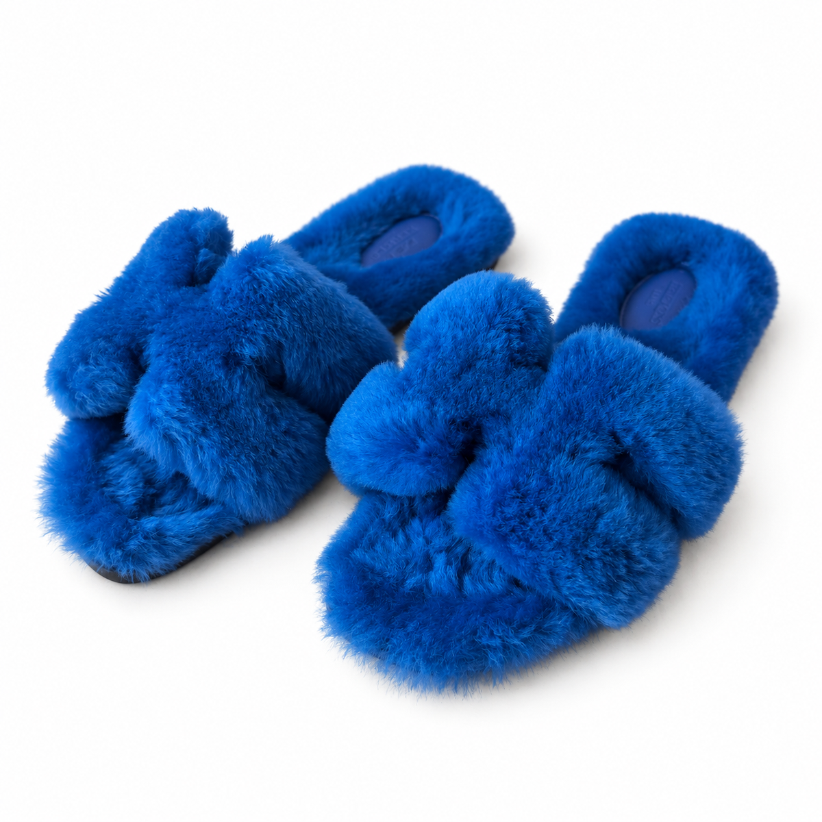 HERMÈS - *NEVER WORN* SANDALS ORAN ELECTRIC BLUE SHEARLING SIZE 37 EU