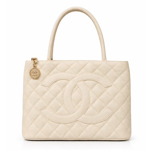 CHANEL - TOTE BAG MÉDAILLON QUILTED CAVIAR LEATHER GOLD HARDWARE