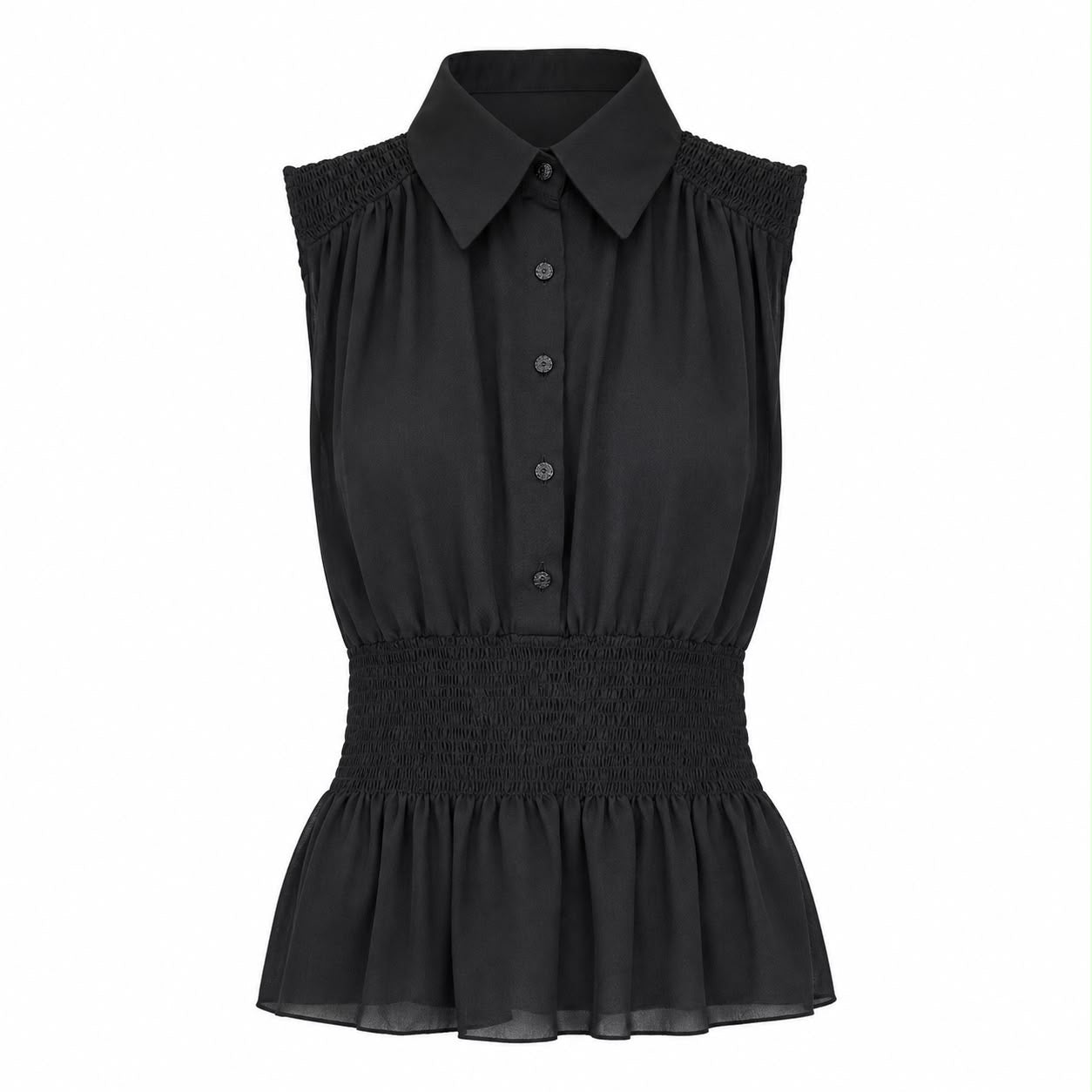CHANEL - SHIRT BLACK SLEVELESS WITH GATHERED WAIST SIZE 40 FR