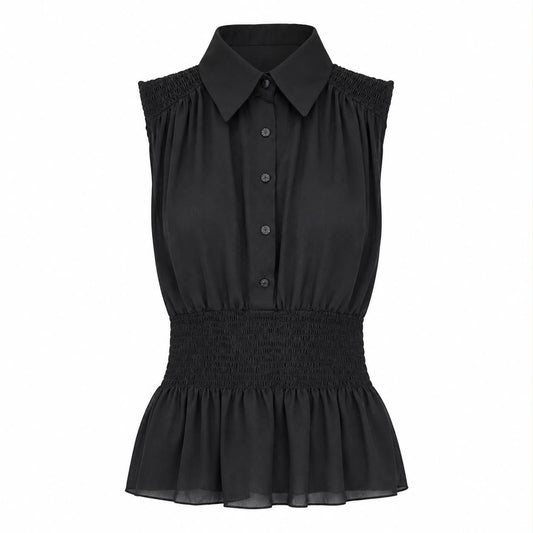 CHANEL - SHIRT BLACK SLEVELESS WITH GATHERED WAIST SIZE 40 FR