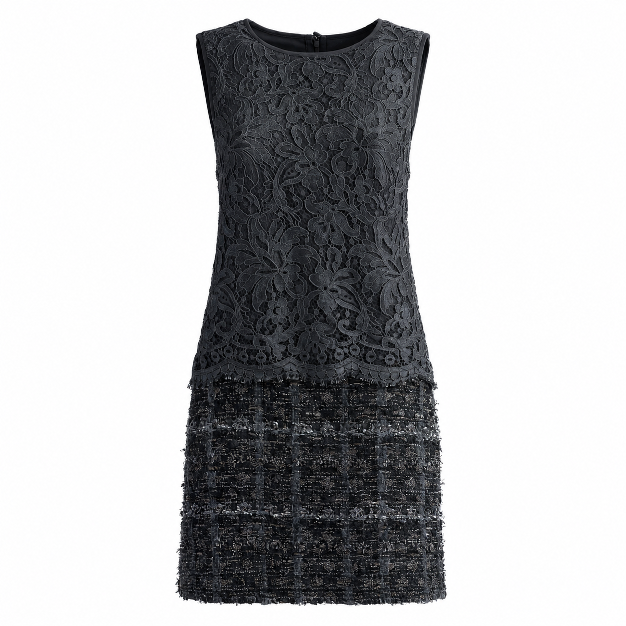 DOLCE & GABBANA - DRESS LACE & TWEED GREY SIZE 40 IT