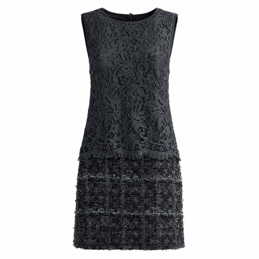 DOLCE & GABBANA - DRESS LACE & TWEED GREY SIZE 40 IT