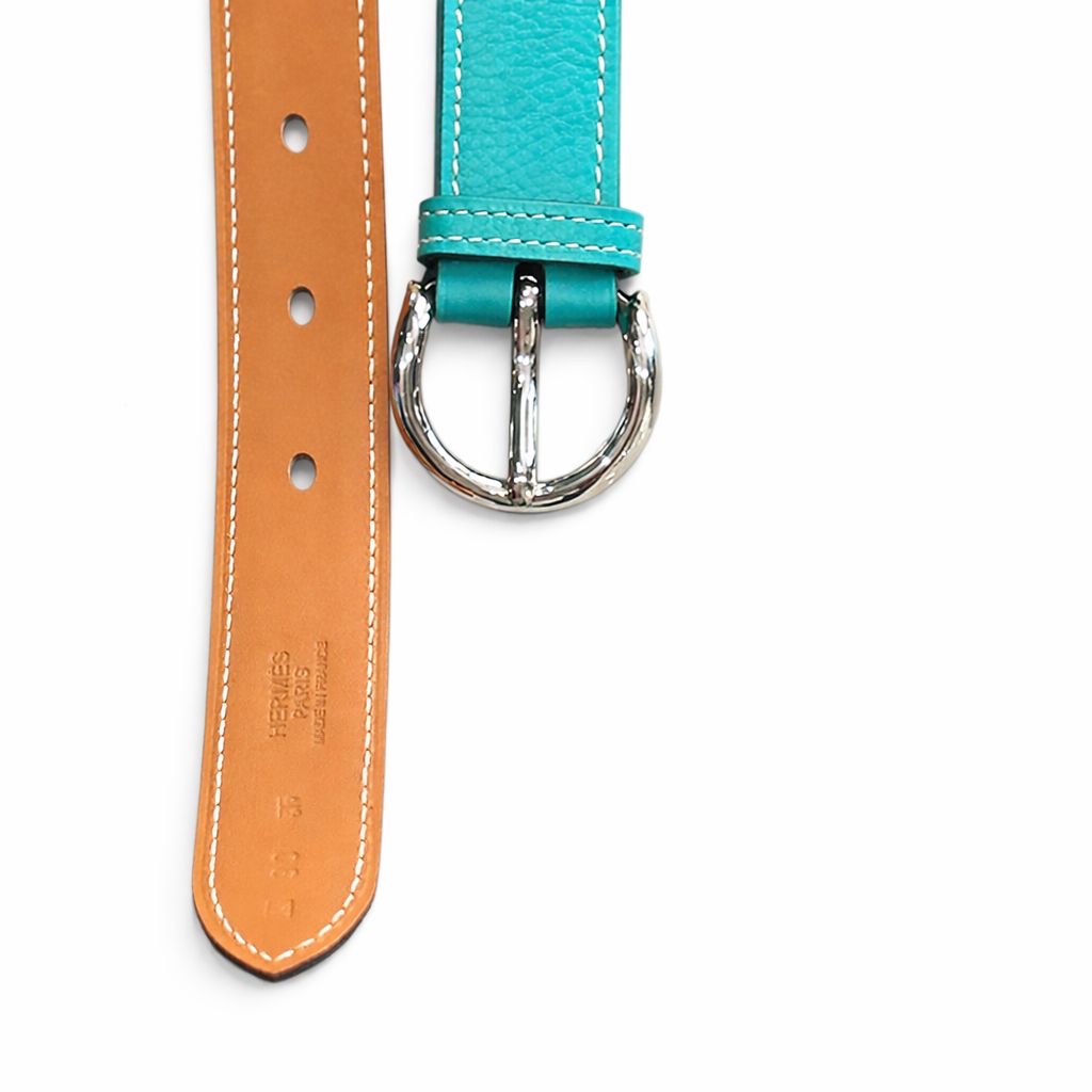 HERMÈS - H BELT TURQUOISE LEATHER 90 CM