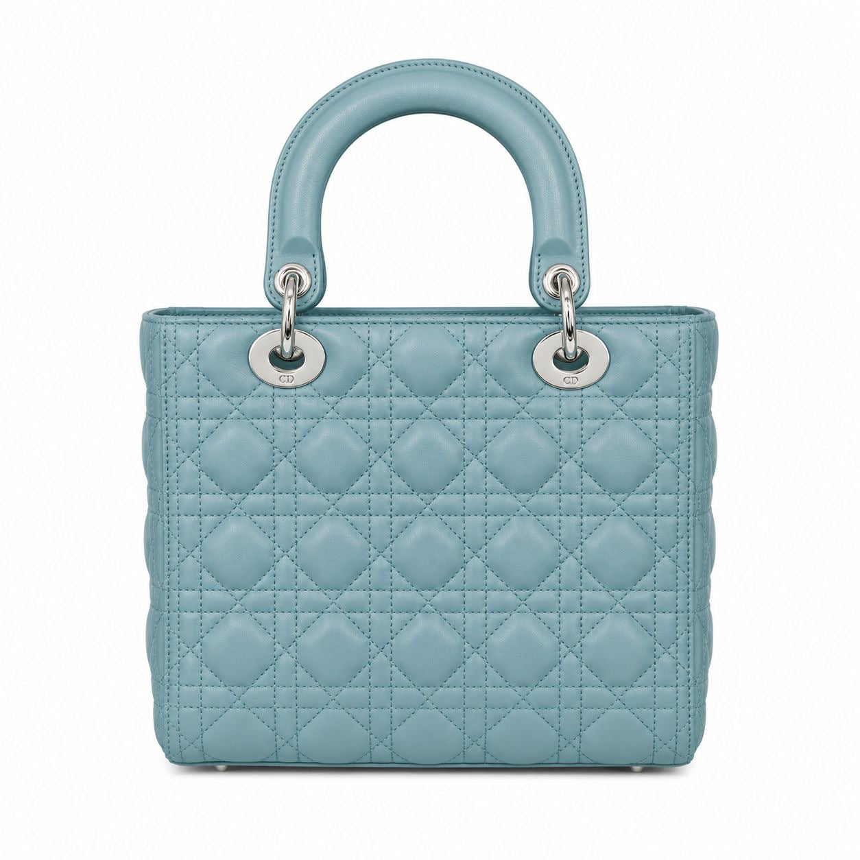 DIOR - *NEVER USED* BAG LADY DIOR MEDIUM LAMBSKIN LIGHT BLUE SILVER HARDWARE