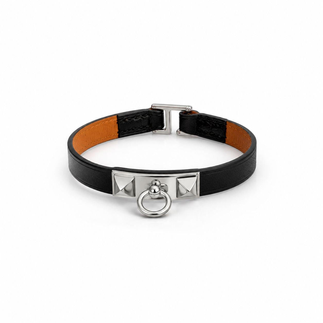HERMÈS - *BRAND NEW* BRACELET RIVALE BLACK LEATHER PALLADIUM