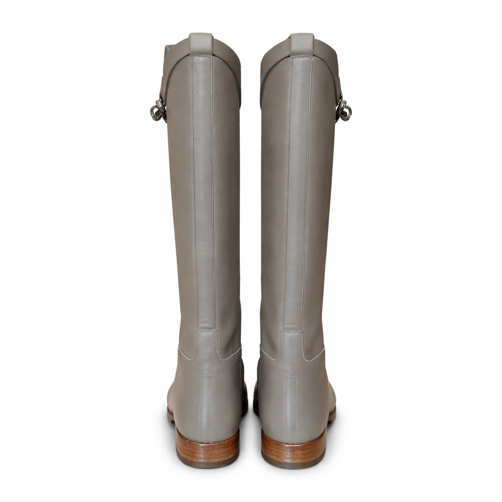 HERMÈS - BOOTS JUMPING LEATHER ÉTOUPE SILVER HARDWARE SIZE 37 EU