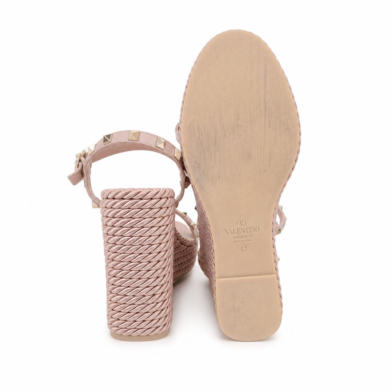 VALENTINO - WEDGE SANDALS ROCKSTUD PINK LEATHER SIZE 41 EU