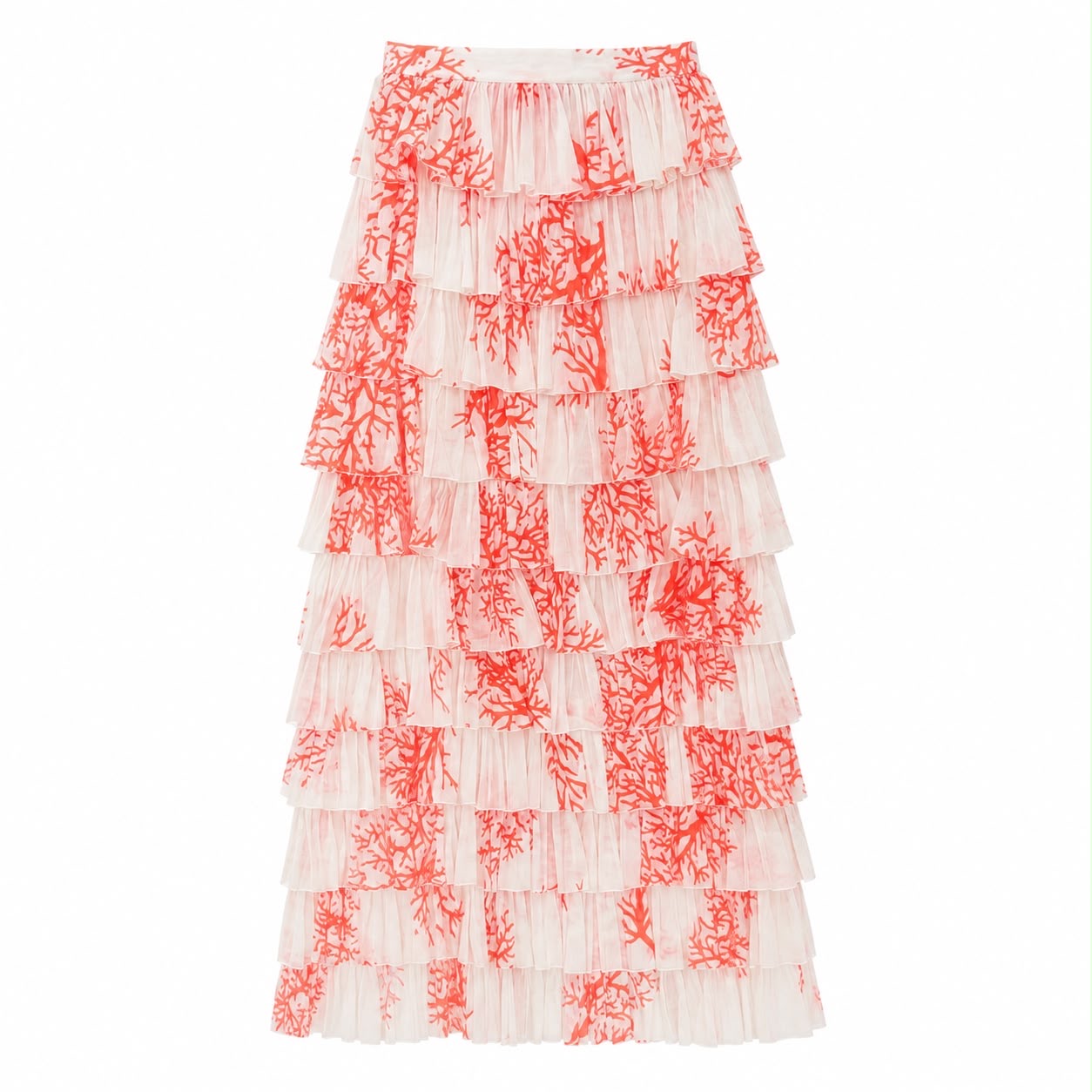 VALENTINO - MAXI SKIRT TIERED CORAL PRINT SIZE 40 IT