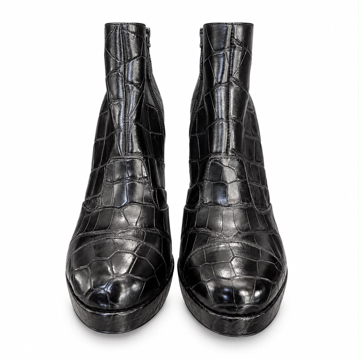 CHANEL - ANKLE BOOTIES BLACK MATTE CROCODILE SIZE 38 EU