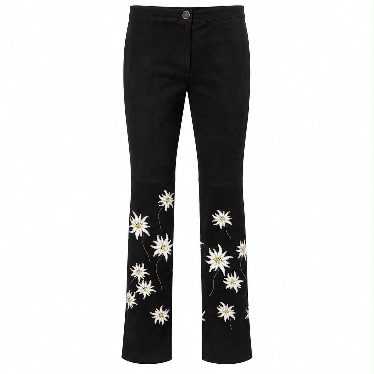 CHANEL - TROUSERS BLACK LAMBSKIN & COTTON EDELWEISS EMBROIDERY SIZE 34 FR