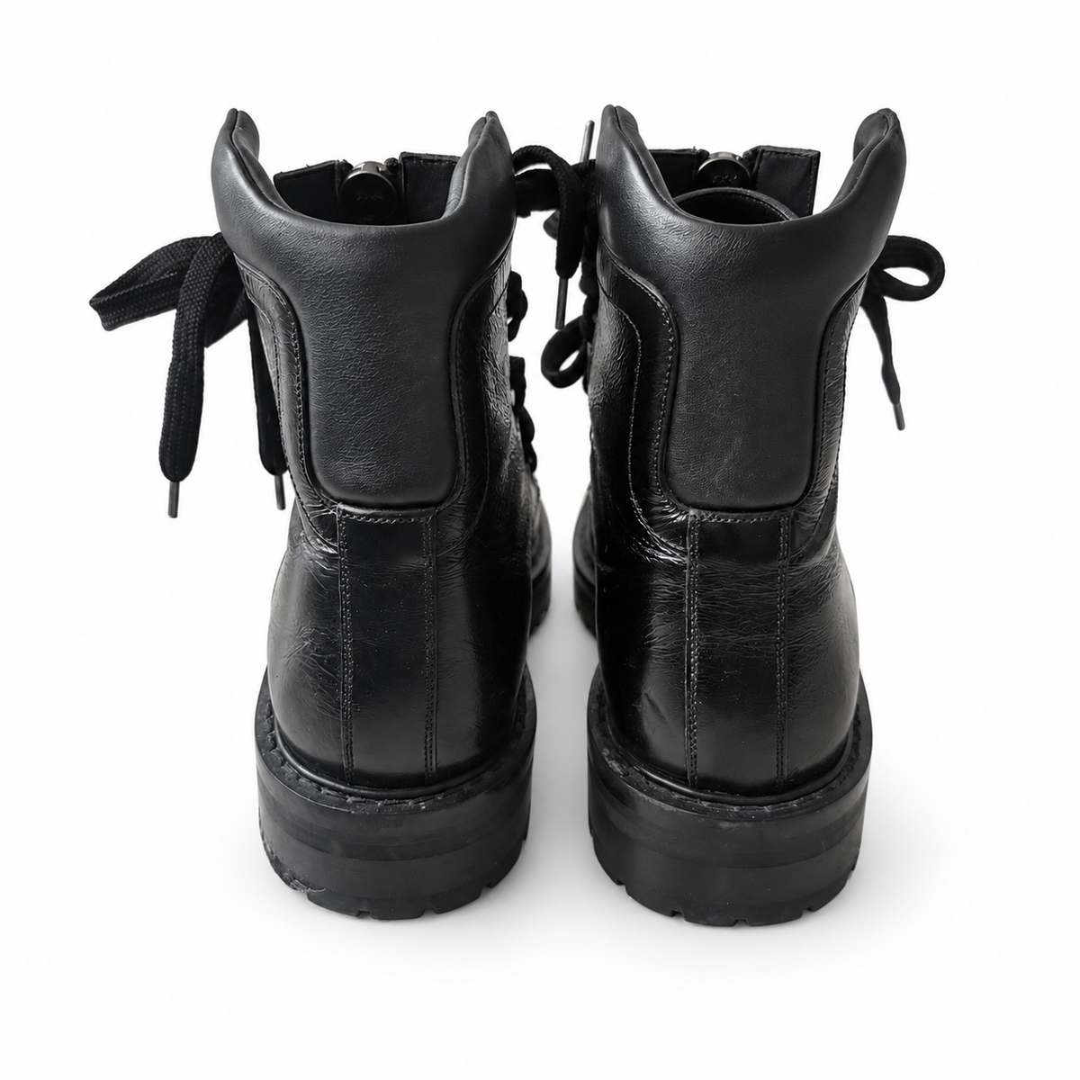 SAINT LAURENT – ANKLE BOOTS BLACK LEATHER LACE-UP COMBAT SIZE 36 EU