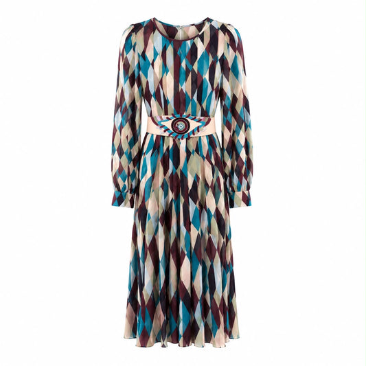 SCHIAPPARELLI - *RARE VINTAGE* DRESS MIDI MULTICOLOR SILK SIZE S