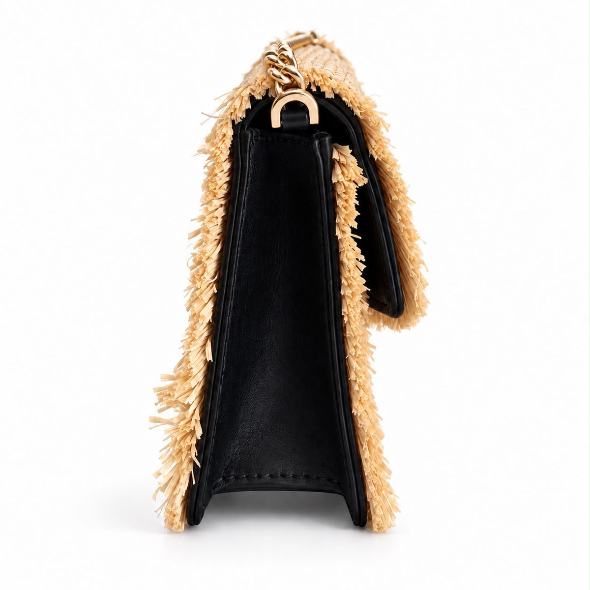 BULGARI - *NEVER WORN* BAG SERPENTI FOREVER MINI IN NATURAL RAFFIA WITH BLACK LEATHER TRIM