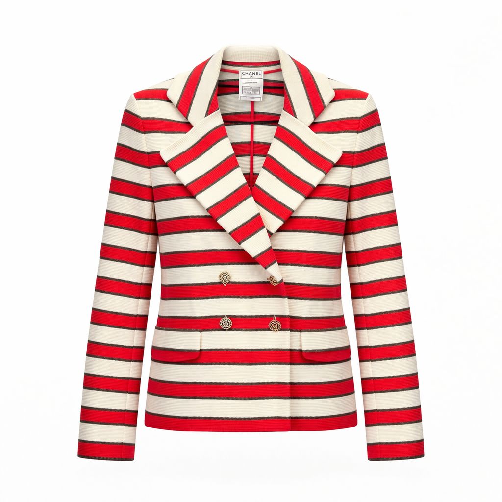 CHANEL - *RUNWAY* JACKET STRIPED ECRU AND RED SIZE 36 FR