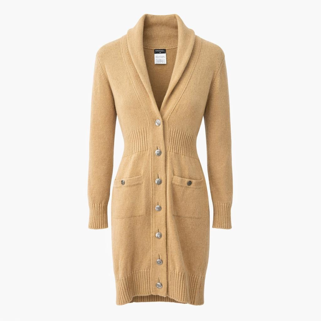CHANEL - CARDIGAN LONG CASHMERE CAMEL SIZE 34 FR