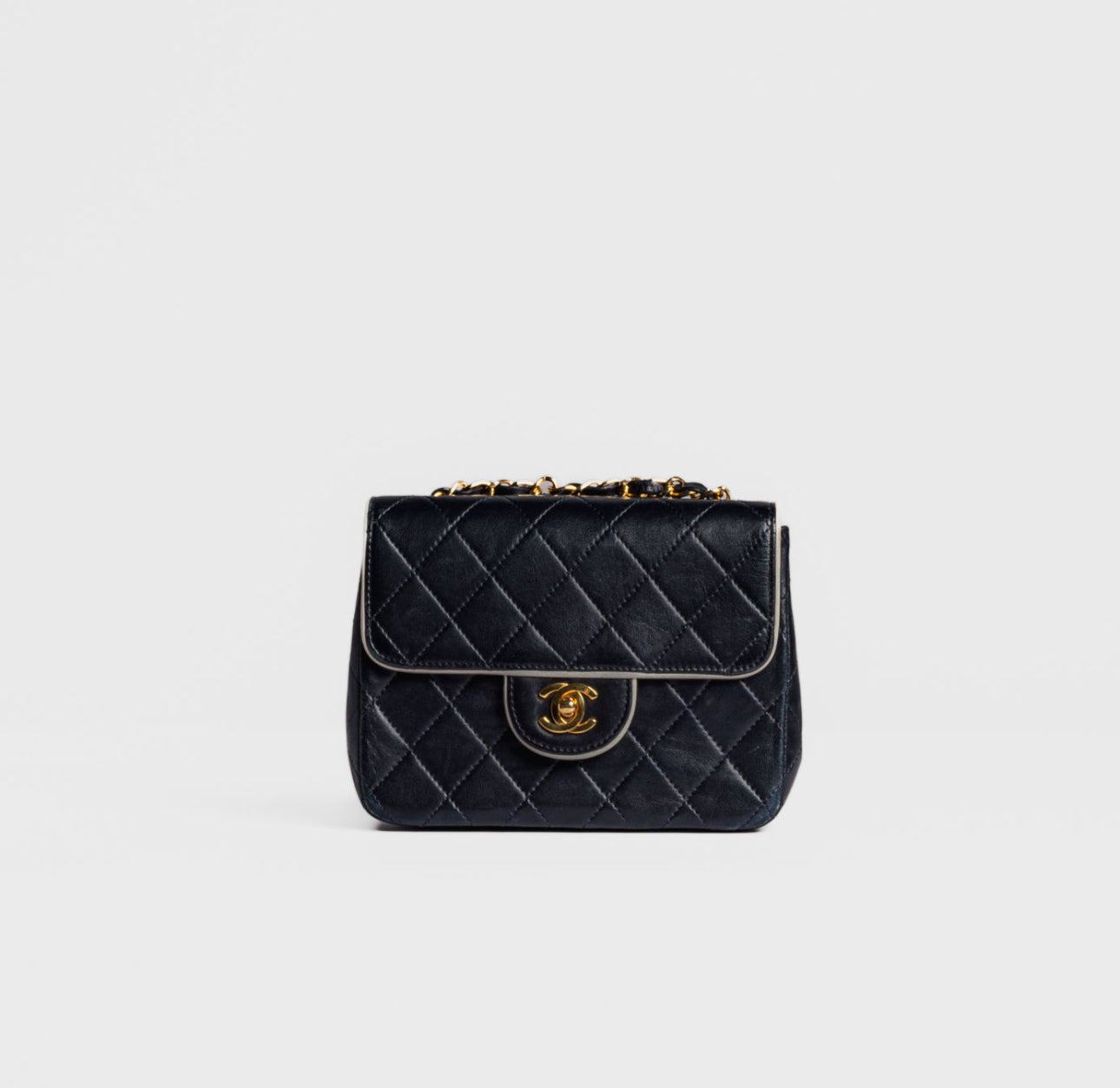 CHANEL - BAG MINI TIMELESS LEATHER NAVY BLUE WHITE TRIM