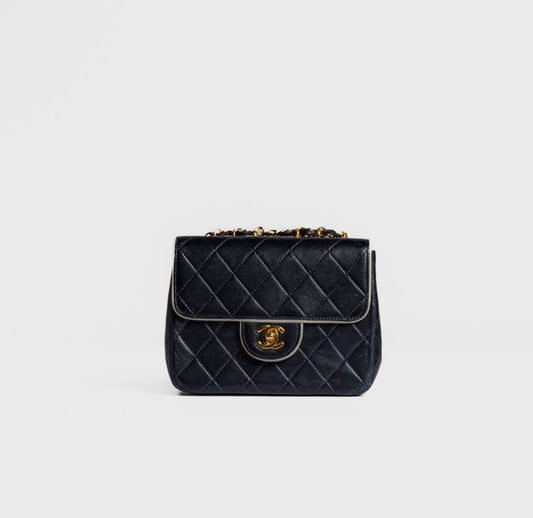 CHANEL - BAG MINI TIMELESS LEATHER NAVY BLUE WHITE TRIM