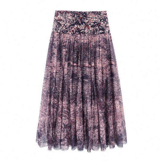 DIOR - SKIRT LONG PLUMETIS BLUE/BORDEAUX PRINT SIZE 34 FR