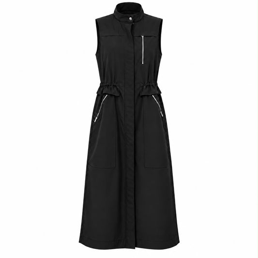 HERMÈS - *NEW* DRESS LONG SLEVELESS BLACK WOOL-BLEND SIZE 34 FR