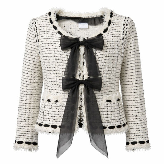 CHANEL - JACKET BLACK & WHITE TWEED SEQUINS SIZE 36 FR