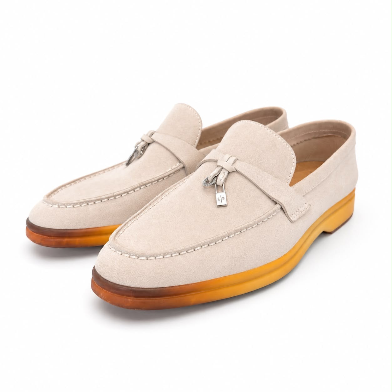 LORO PIANA - LOAFERS SUMMER WALK CHARMS SUEDE BEIGE LEATHER SIZE 38 EU