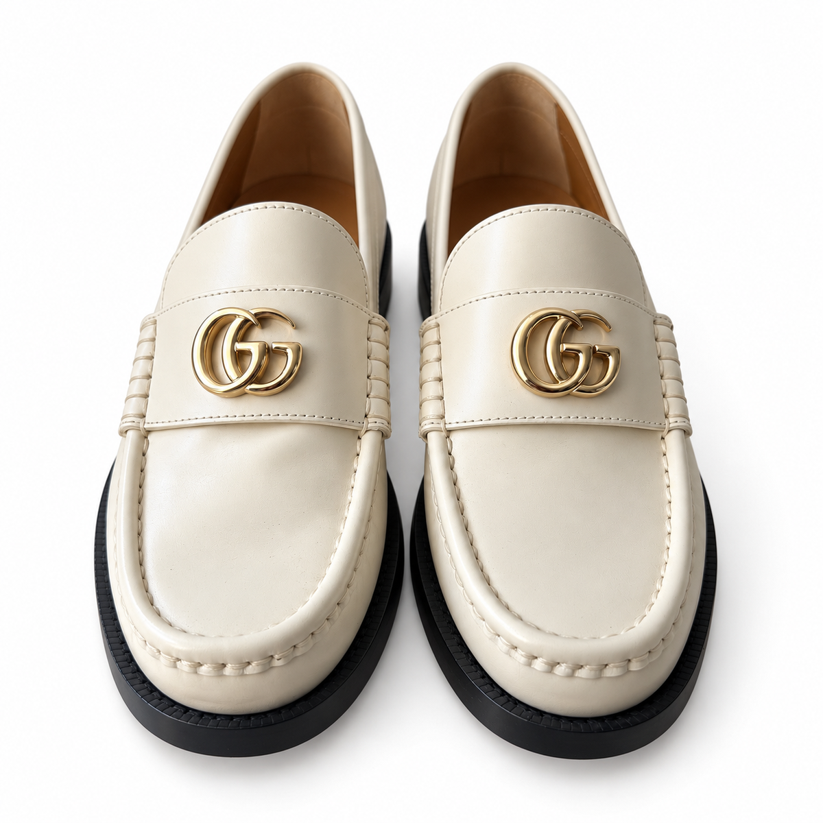 GUCCI - *NEW* LOAFERS MARMONT IVORY LEATHER WITH BLACK SOLES SIZE 37 EU