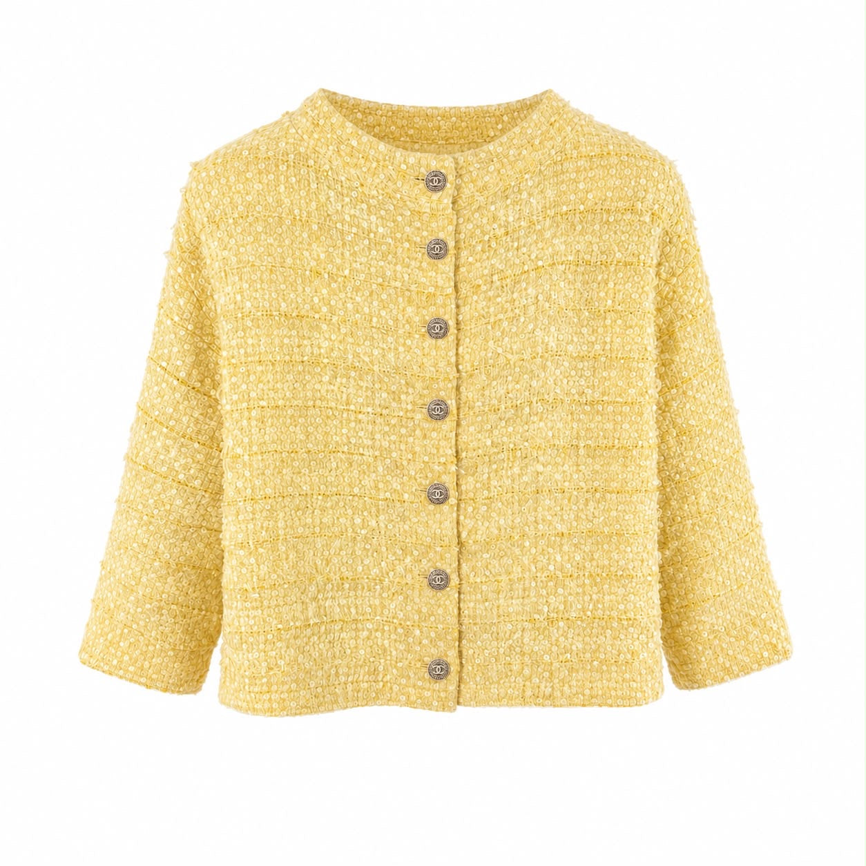 CHANEL - JACKET YELLOW WITH JEWEL CC BUTTONS SIZE 34 FR