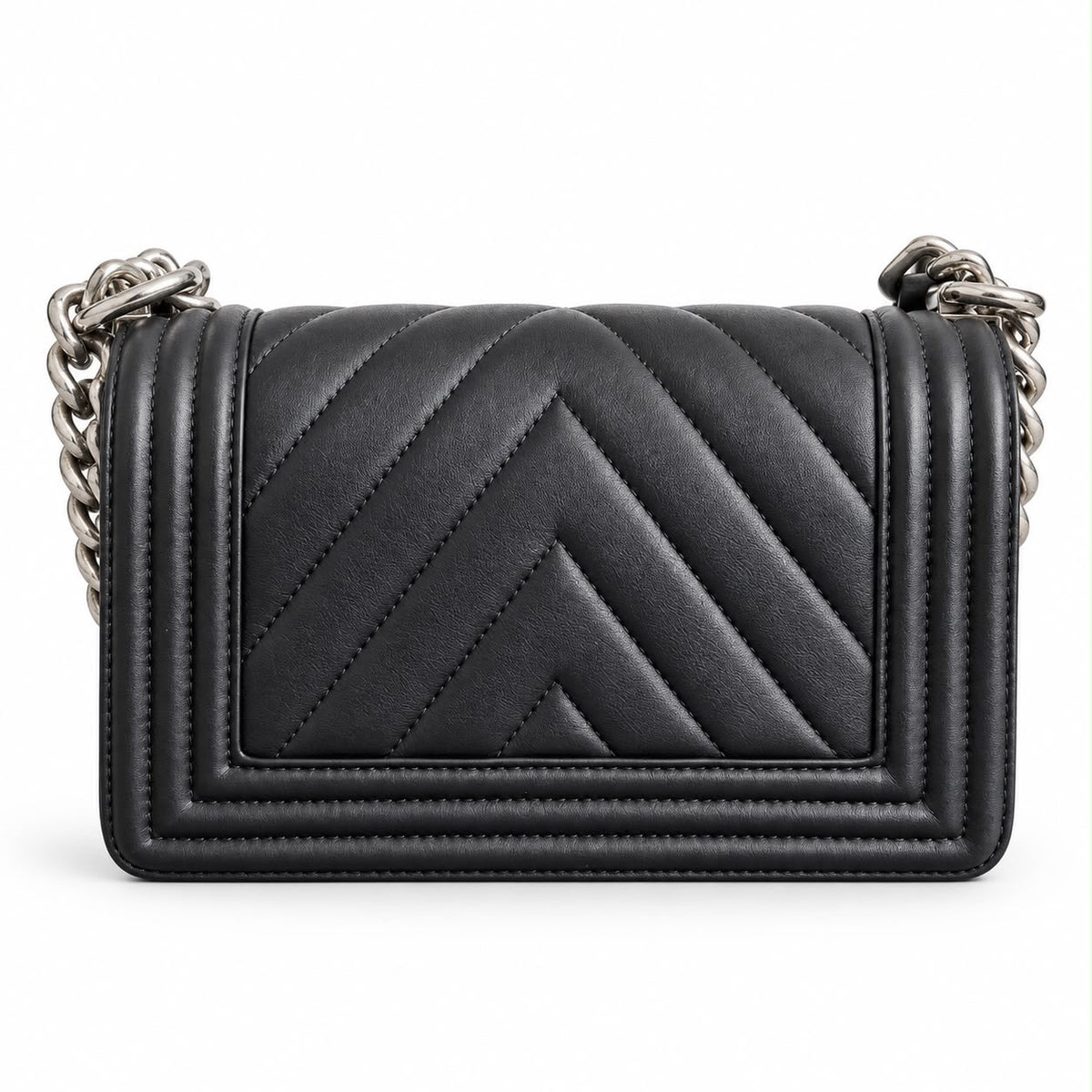 CHANEL – BOY BAG SMALL CHEVRON QUILTED BLACK LEATHER WITH RUTHENIUM HARDWARE